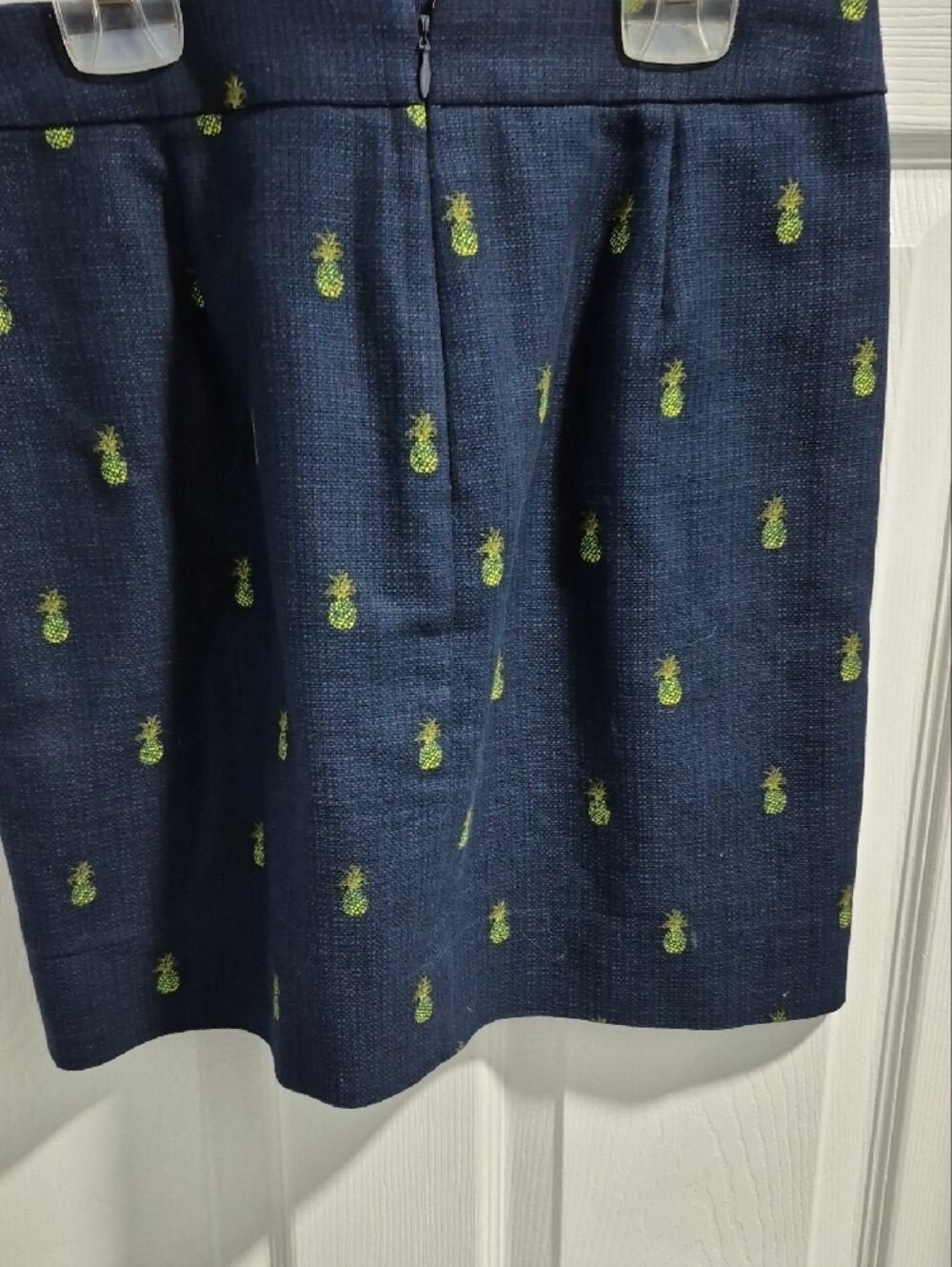 J. Crew Navy Pencil Skirt with Lime Pineapple Embroidery - Picture 2 of 5